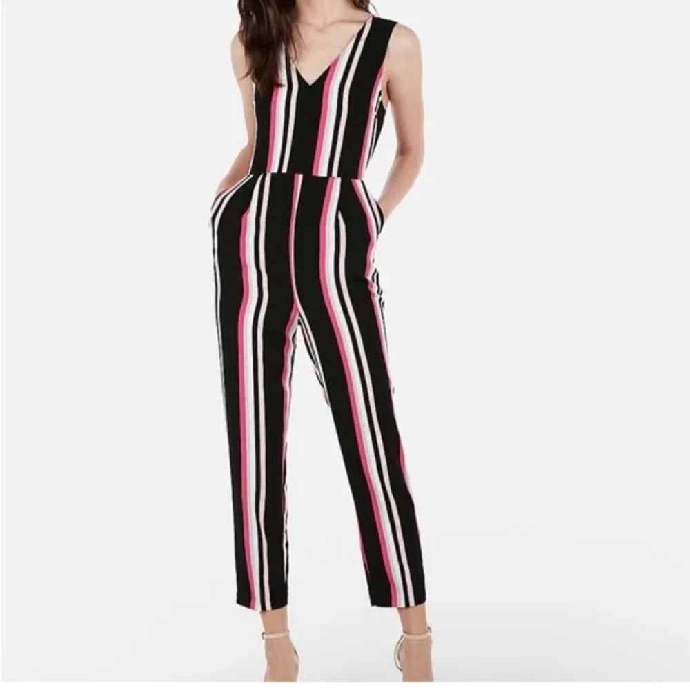 Express Sleeveless Striped V Neck Jumpsuit Size S